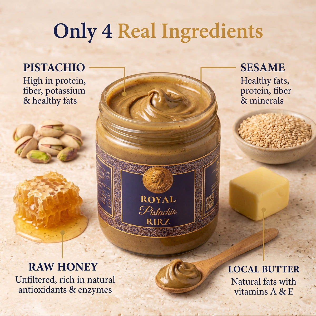 Royal Pistachio RIRZ - only 4 real ingredients: pistachio, sesame, raw honey, local butter